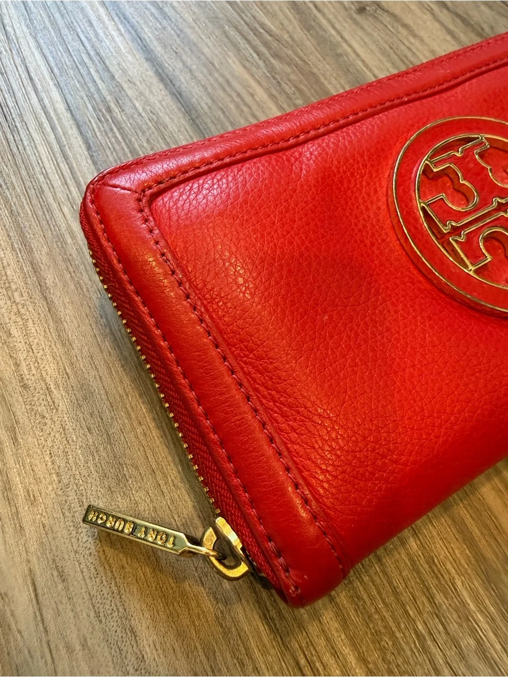 Tory Burch Amanda Continental Wallet Red Leather with Gold Logo